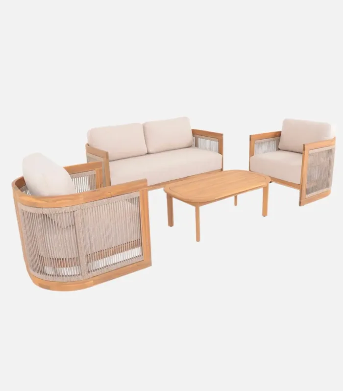 Conjunto de jardín de madera de acacia y cuerdas, 4 plazas