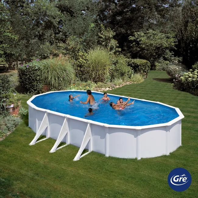 Piscina Ovalada Desmontable GRE Acero Blanco 7,3 x 3,75 x 1,20 m