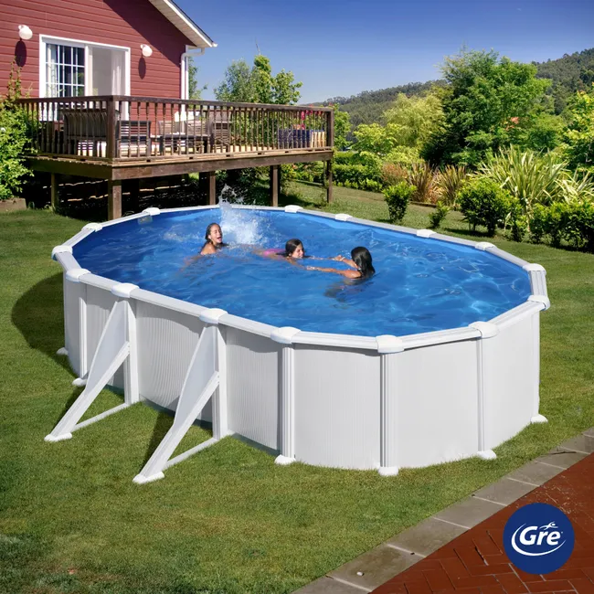 Piscina Ovalada Desmontable GRE Acero Blanco 6,1 x 3,75 x 1,32 m