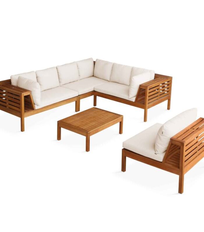 Conjunto de jardín de 6 plazas con mesa de madera de eucalipto FSC®
