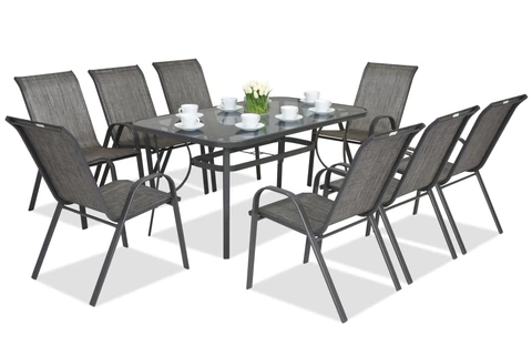 Conjunto de muebles de metal para jardín Modena Gris para 8 plazas