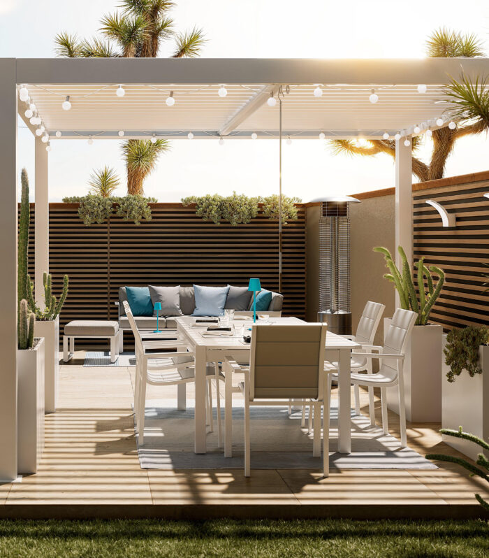 Pérgola bioclimática de aluminio NATERIAL Origin blanca y lama blanca de 358 x 313 x 229 cm manual