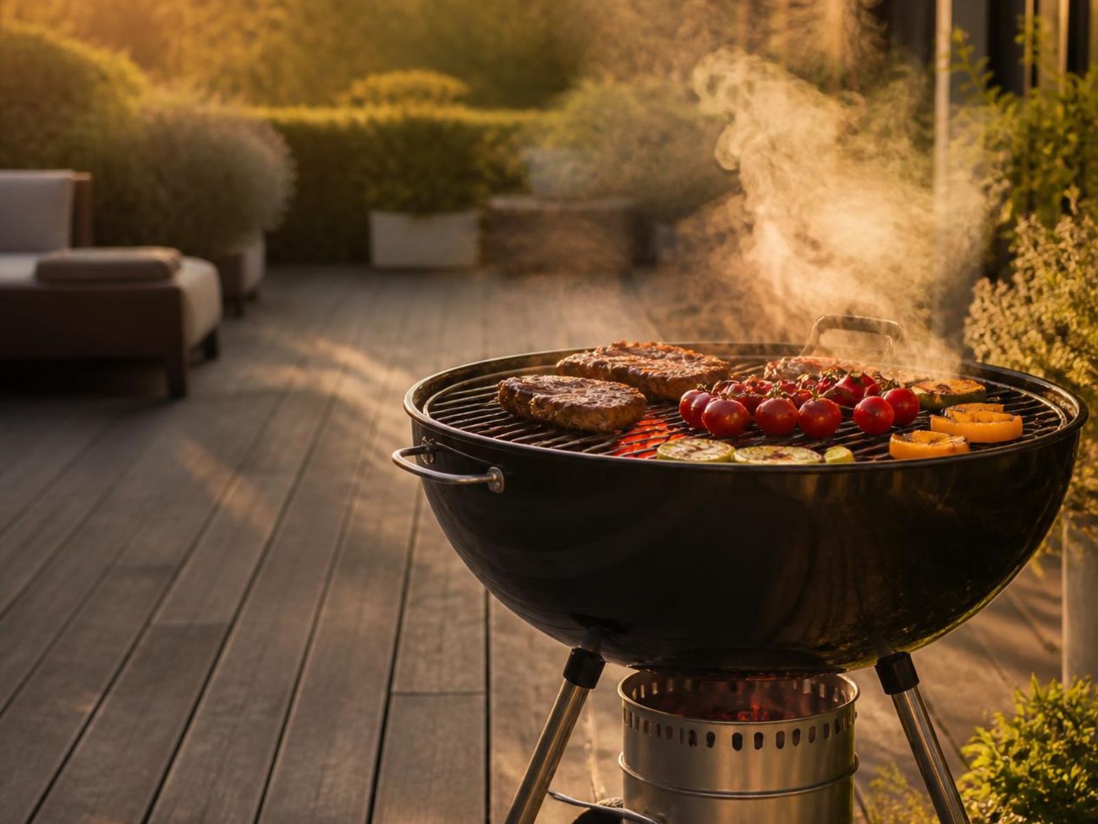 Barbacoa encendida en una terraza