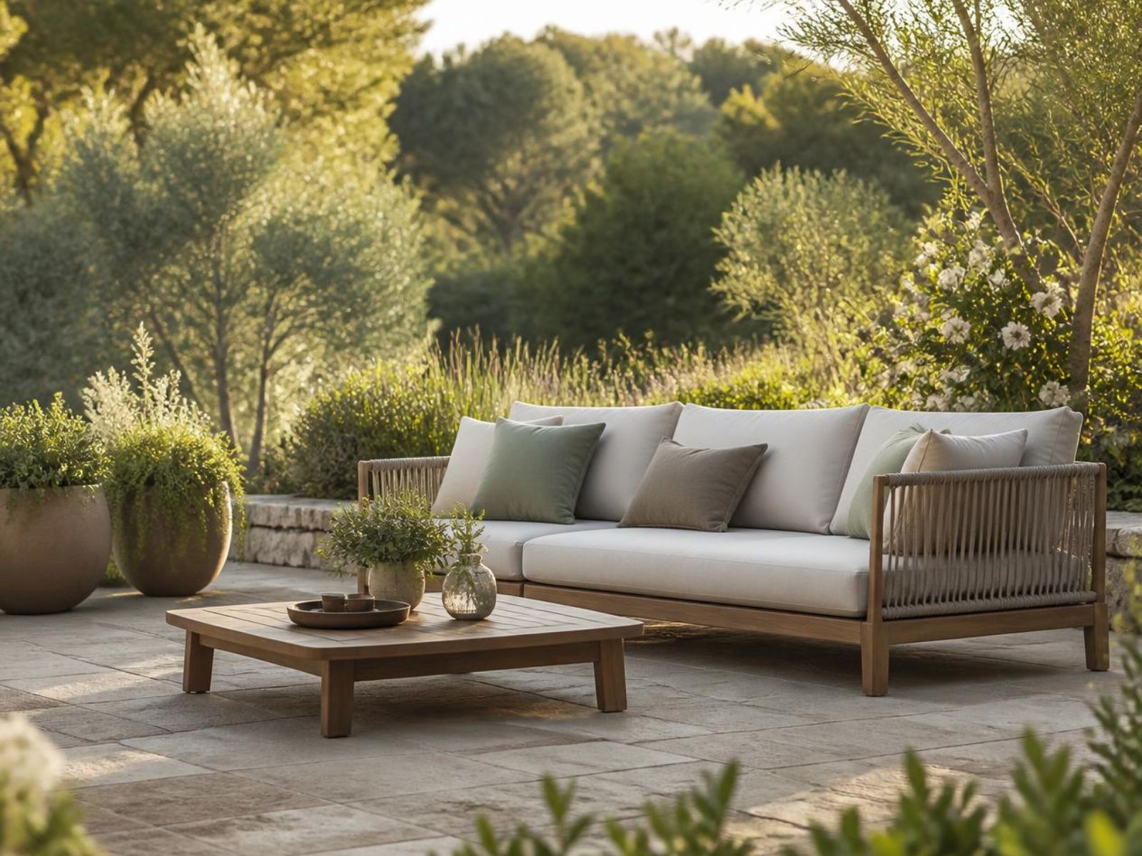 Conjunto de muebles de jardin en una terraza