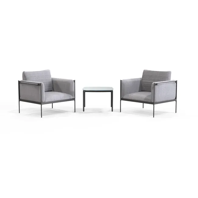 Set mesa de jardín rilassante y 2 sillas Levo Naterial en acero gris scuro