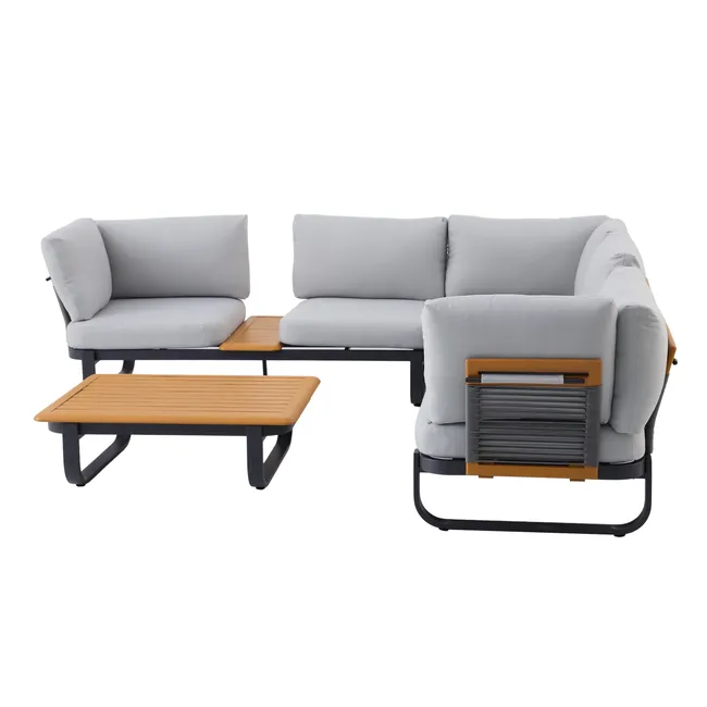 Set relax de jardín con mesa relax y sofá Calypso Naterial en aluminio gris