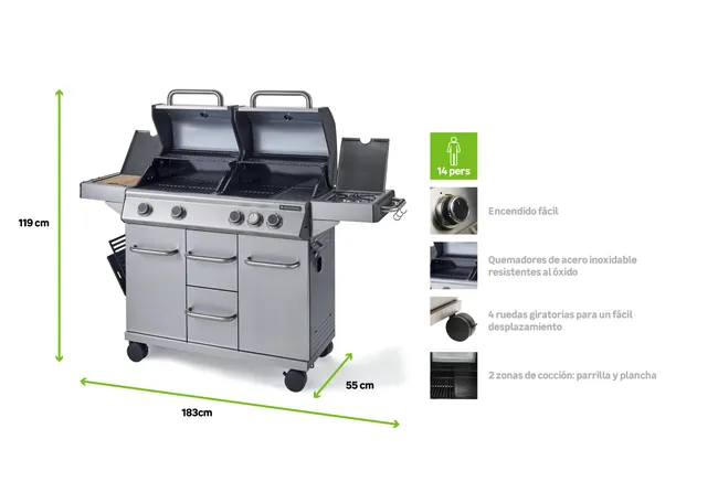 Barbacoa a gas NATERIAL Hudson con 4 fuochi y potencia 17 kW