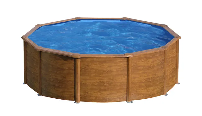 Piscina rotonda desmontable GRE en acero simil madera Ø 4,6 x 1,2 m