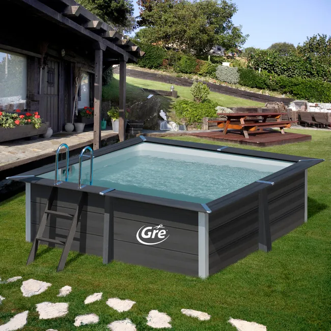 Piscina composita GRE quadrata staccabile 3,26 x 3,26 x 0,96 m