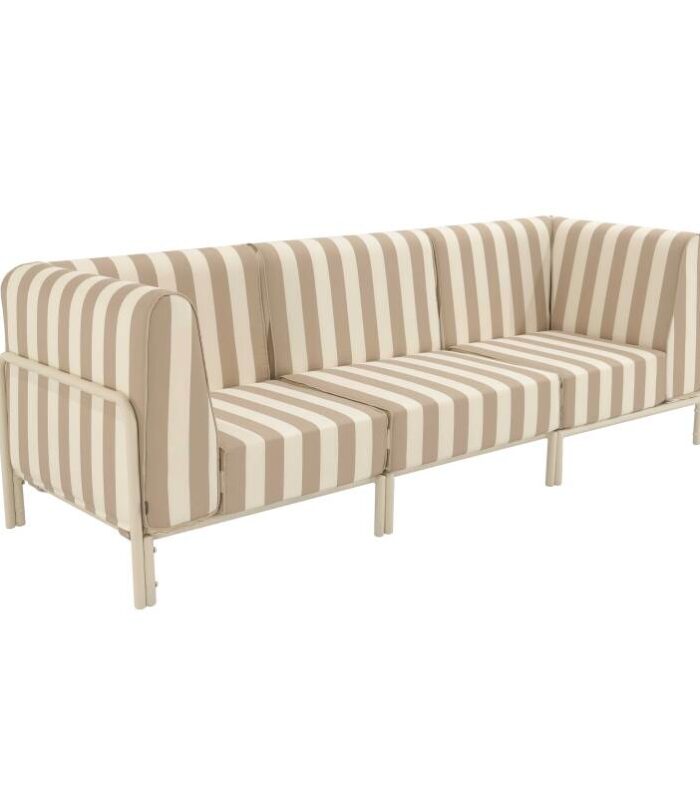 Sofá modular de exterior a rayas para 3 personas con 1 sillón y 2 sillones esquineros