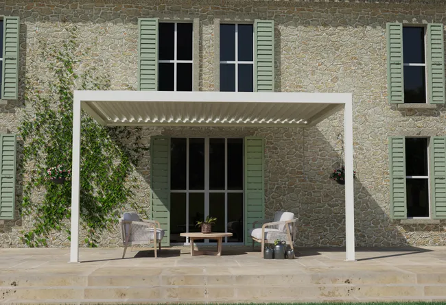 Pérgola de aluminio Caleta adosada blanco de 413 x 308 cm
