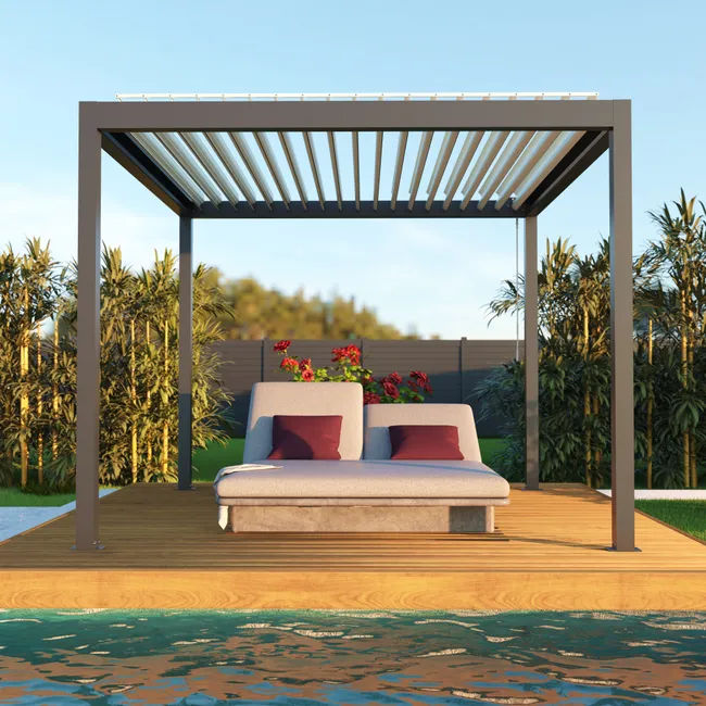 Pérgola de aluminio Caleta gris autoportante de 308x308 cm