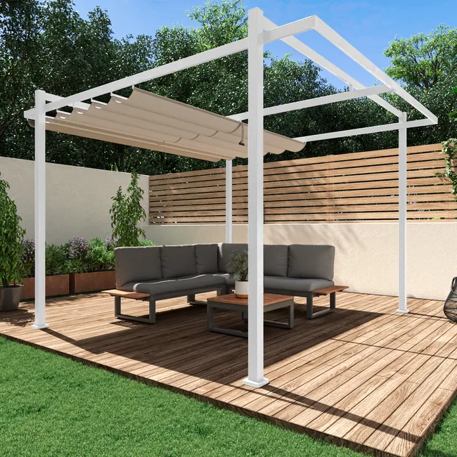 Pérgola NATERIAL Equinox en acero tortora y aluminio 320x358 cm
