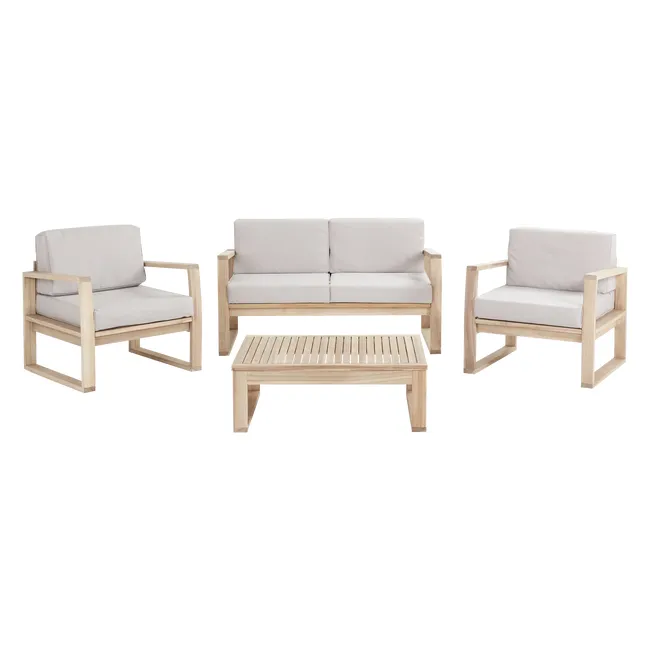 Set de jardín en madera Solaris composto de divani y tavolino basso para 4 persone