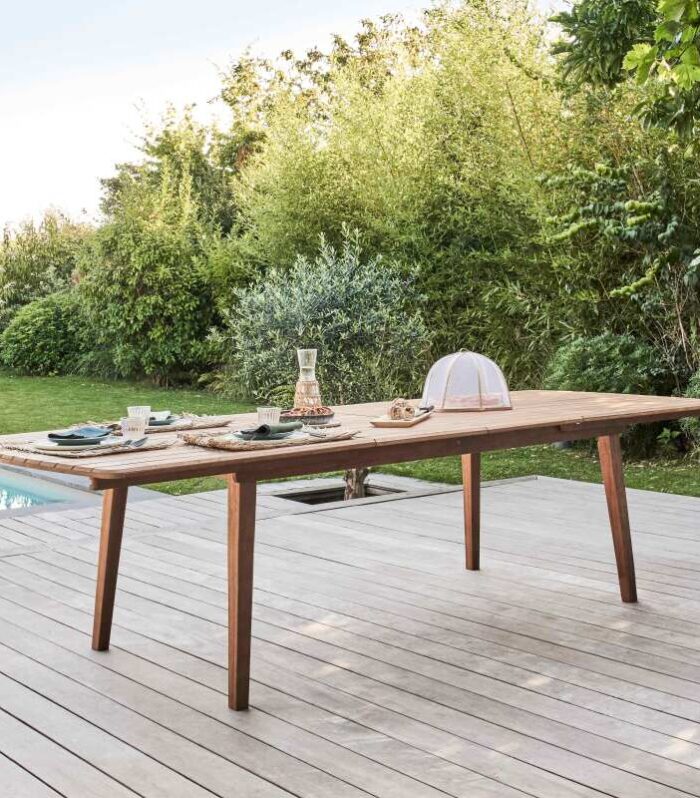 Mesa de jardín extensible de madera de eucalipto 8 a 14 personas 200/300x110 cm