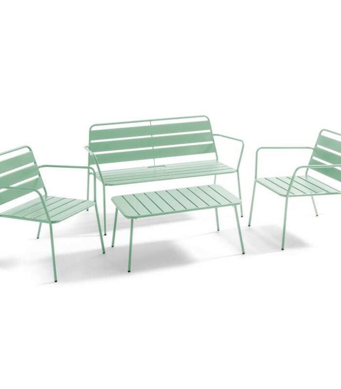 Conjunto de jardín de 4 plazas de metal, que incluye 1 mesa de centro, 2 sillones y 1 sofá