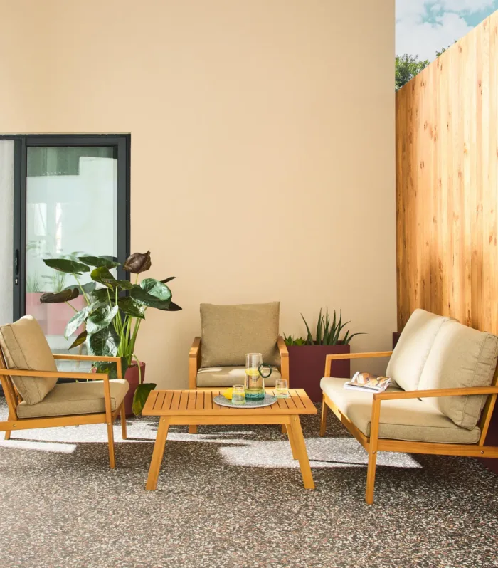 Conjunto de muebles de jardín de madera de acacia y olefina, 4 plazas