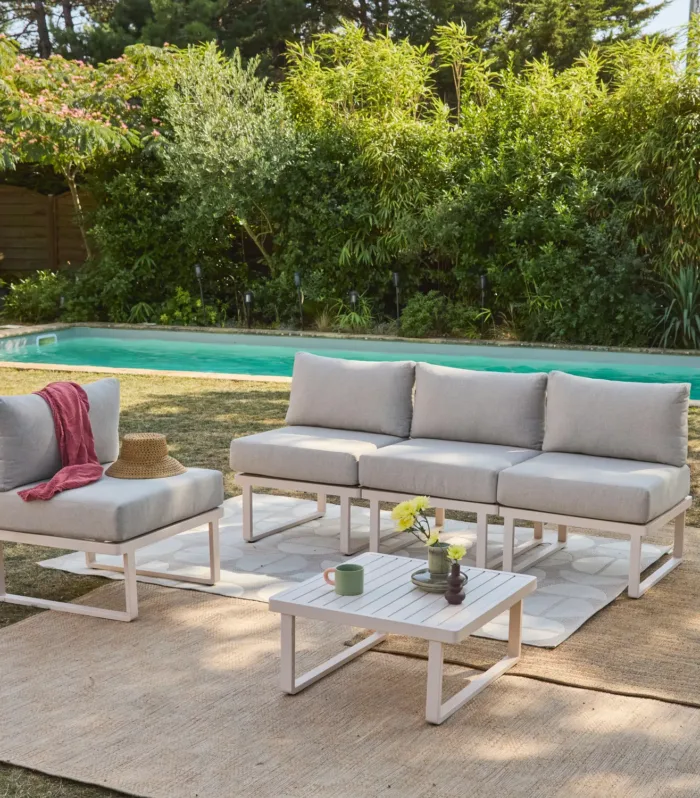 Clea Conjunto de muebles de jardín modular de aluminio, 4 plazas