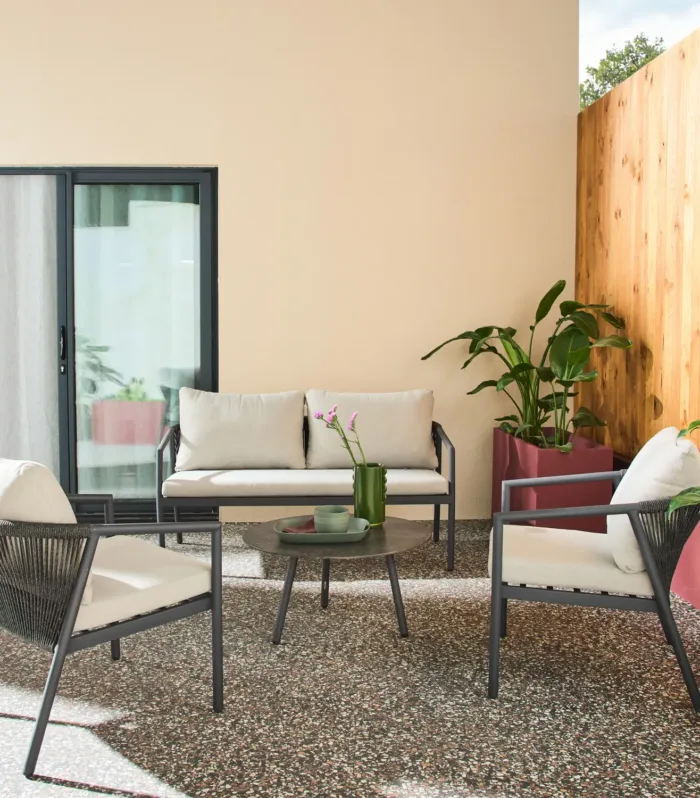 Conjunto de muebles de jardín de aluminio y cuerdas, 4 plazas
