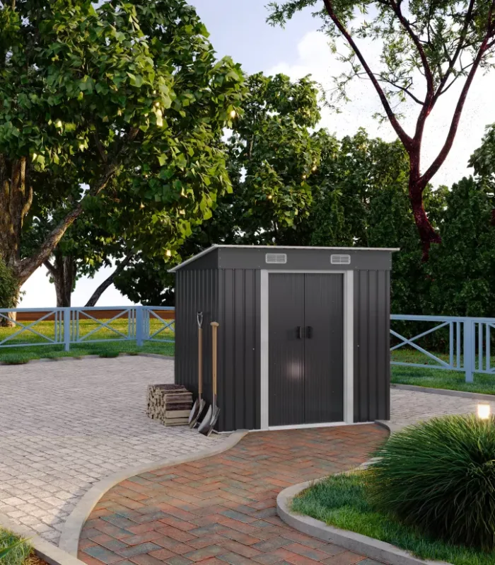 Caseta de jardín 2,3 m² Metal Acero Galvanizado Gris - MANSO