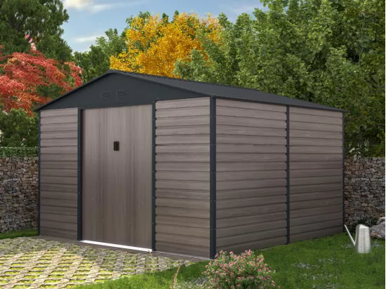 Caseta de jardín 10,98 m² en acero galvanizado simil madera Gris - ADELMO