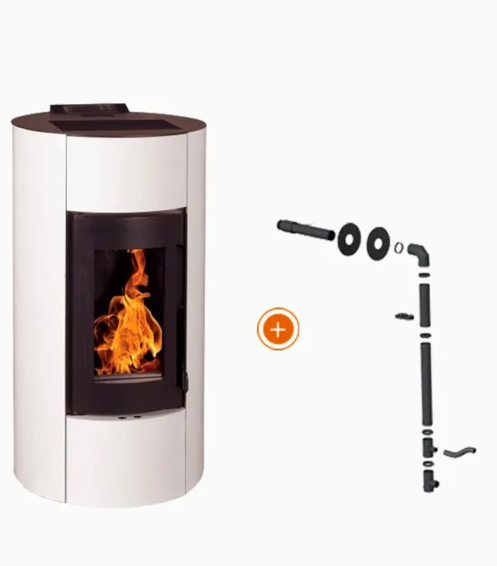 Pack promocional: Estufa a Pellet EMAFLAM NALA 9 kW blanca Estanca + Kit Ventosa