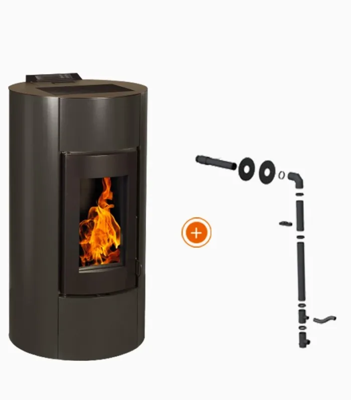 Pack promocional: Estufa a Pellet EMAFLAM NALA 9 kW negra Estanca + Kit Ventosa