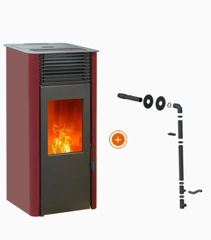 Pack promocional: Estufa a Pellet Hermética Conectada EMAFLAM REVA 9 kW Bordeaux + Kit Ventose