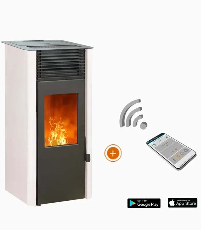Pack promocional: Estufa a Pellet Estanca EMAFLAM REVA 9 kW blanca + Box Wifi Gratuito