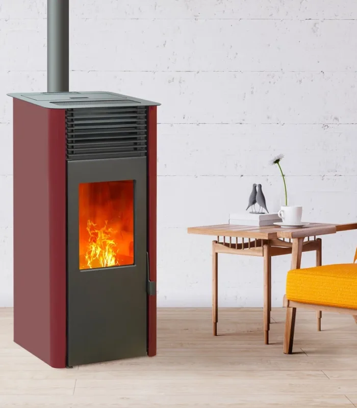 Estufa de pellet estanca conectada EMAFLAM REVA 9 kW Bordeaux