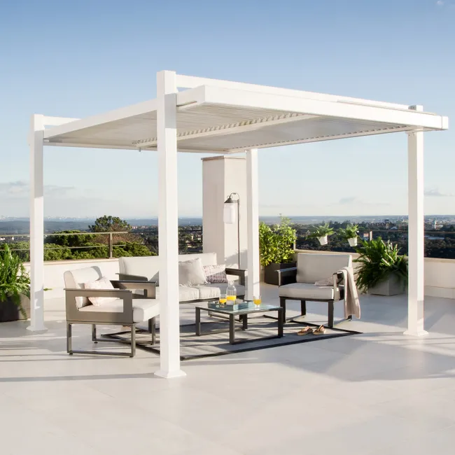 Porche de jardín de aluminio Persea blanco de 320x360 cm