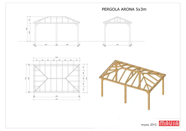 Pérgola techada Arona 5x3 m a 4 aguas