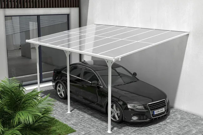 Pergola/Cochera adosada KLEO 4.5m x 3m aluminio Blanco