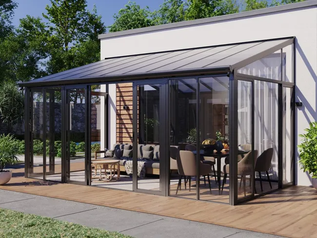 Terraza cerrada de aluminio y policarbonato con protección UV - 15,8 m² - antracita - MATHILDA