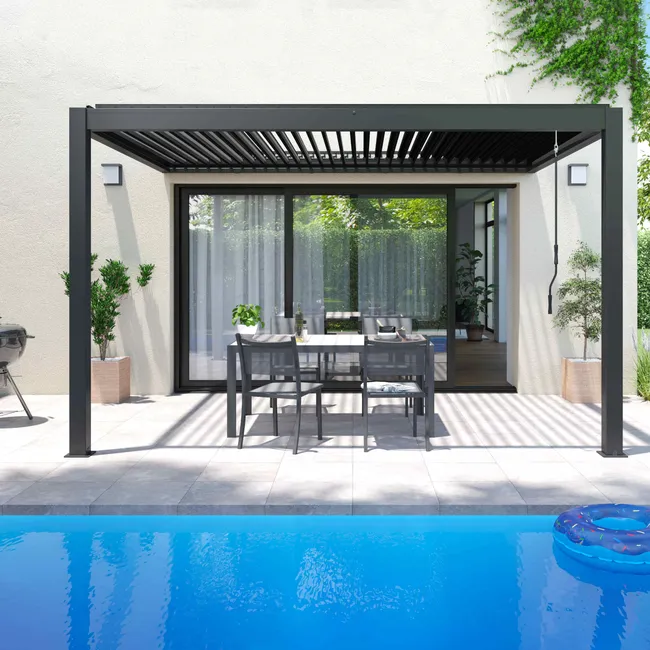 Ref. 87479891 Pérgola bioclimática adosada de 3x4m y 1 toldo de 3,73 x 2,34 m - Oviala