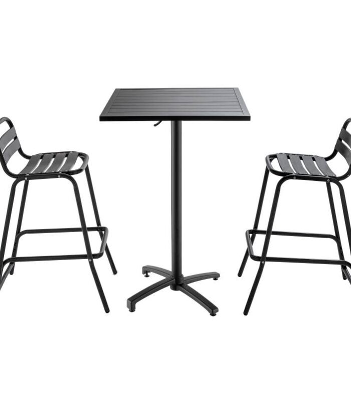 Mesa alta de jardín bistro cuadrada de aluminio 60x60 cm y 2 sillas altas