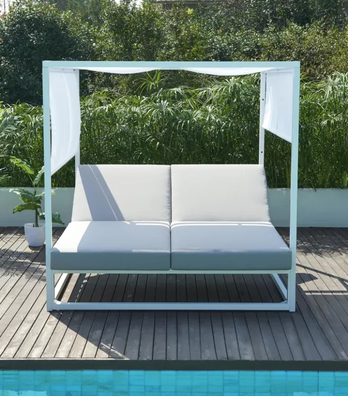 Cama de jardín con baldacchino en aluminio blanco y gris - LIVADIS de MYLIA