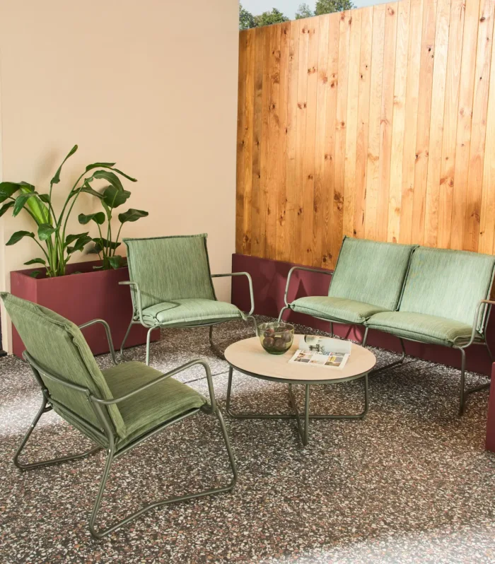 Forza Conjunto de muebles de jardín de acero, vidrio y textileno, 4 plazas