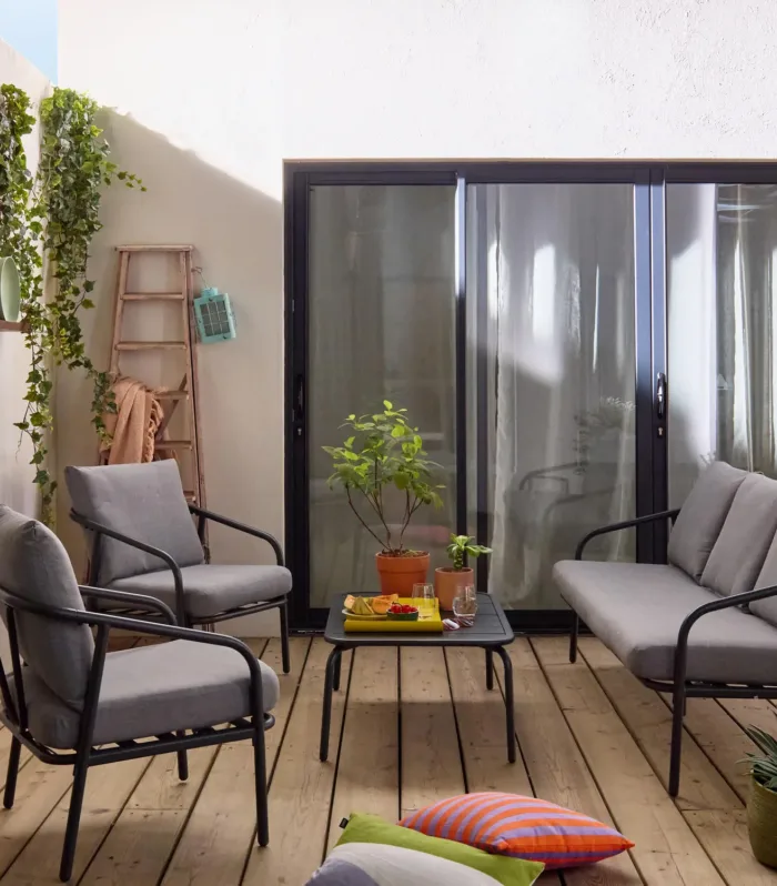 Conjunto de muebles de jardín de acero, 5 plazas