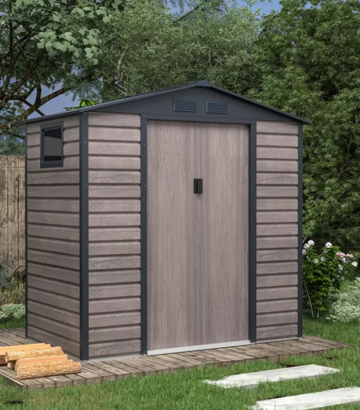 Caseta de jardín en metal de 2,79 mq en acero galvanizado simil madera gris - ADELMO