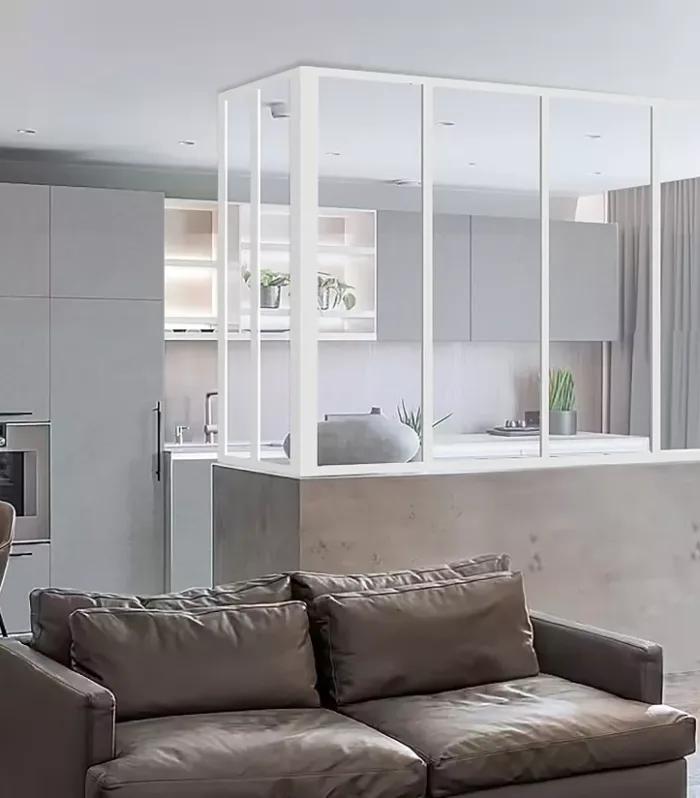 Vetrata angolare L120 x P60 x H130 cm en aluminio termolaccato blanco stile Atelier - BAYVIEW