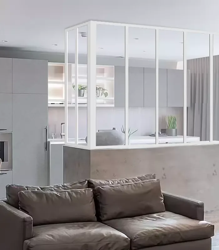 Vetrata angolare L150 x P60 x H130 cm en aluminio termolaccato blanco stile Atelier - BAYVIEW